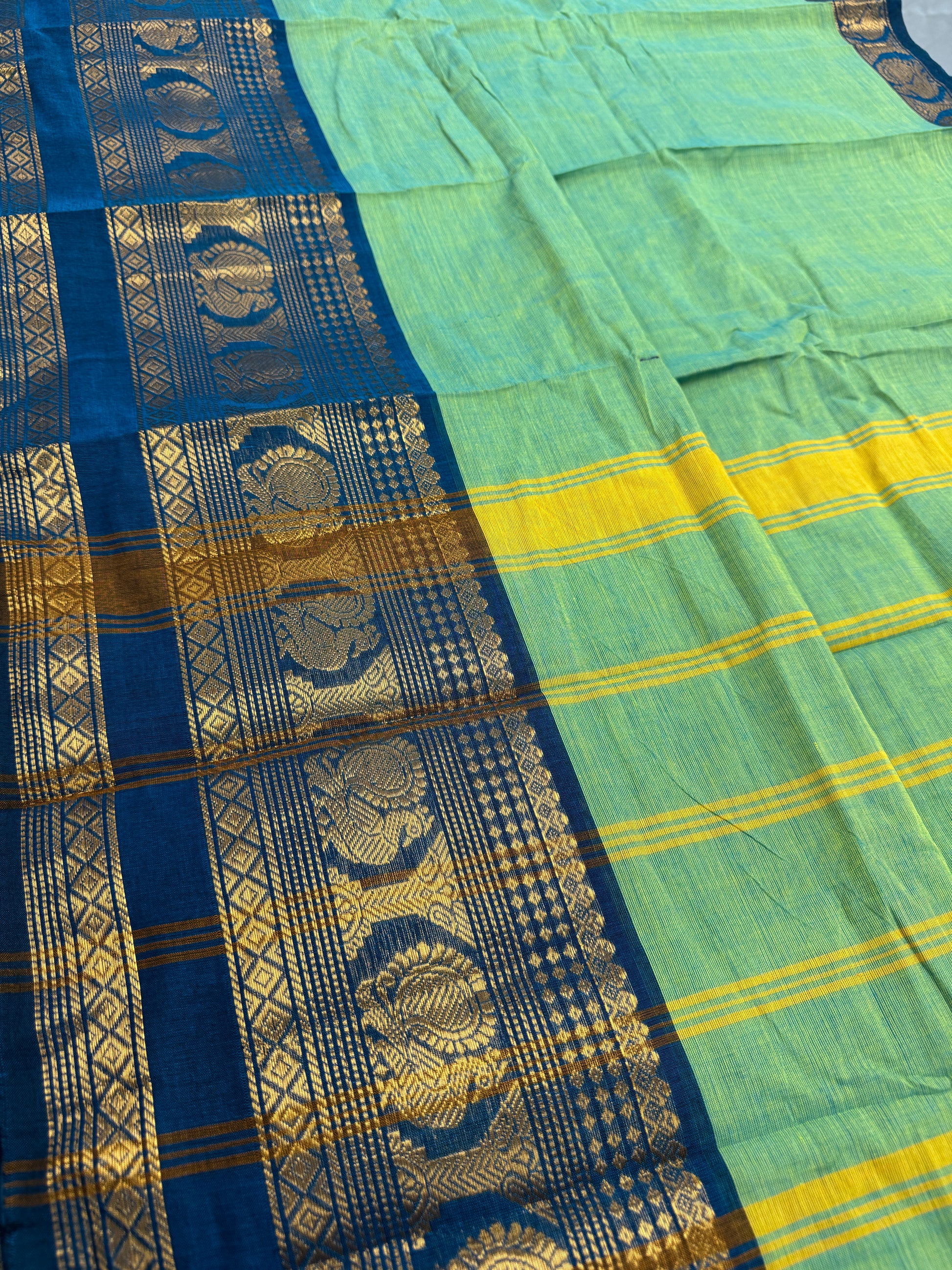 Ananya: Sea Green Kanchi Cotton Saree - Handwoven South Indian Elegance image 2