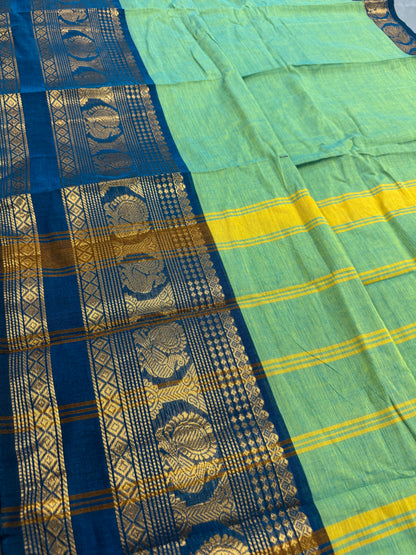 Ananya: Sea Green Kanchi Cotton Saree - Handwoven South Indian Elegance image 2