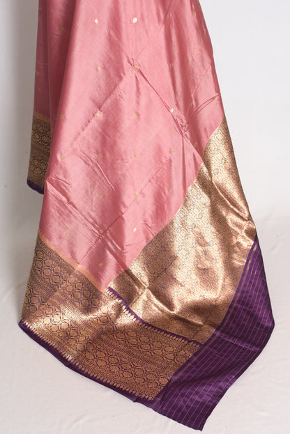 Ritaja: Pastel Purple Banarasi Silk Saree with Contrast Purple Wide Border image 3