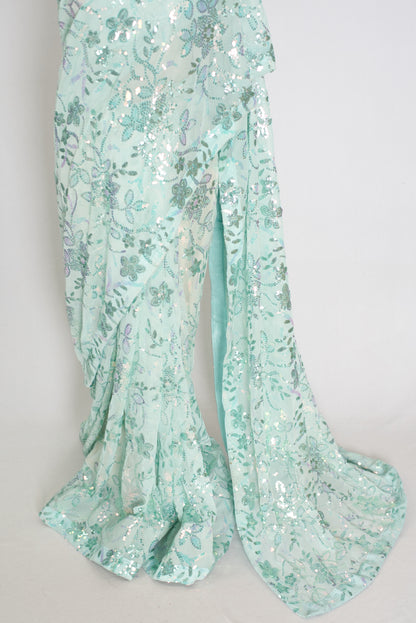 Ishq | Sea Green Soft Net Saree | Ready-To-Wear Set with Size 36 Stitched Blouse image 7