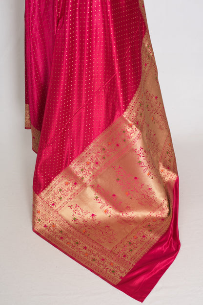 Rosy | Rose Pink Semi Mashru Banarasi Saree | Pre-Stitched Size 40 Blouse image 4