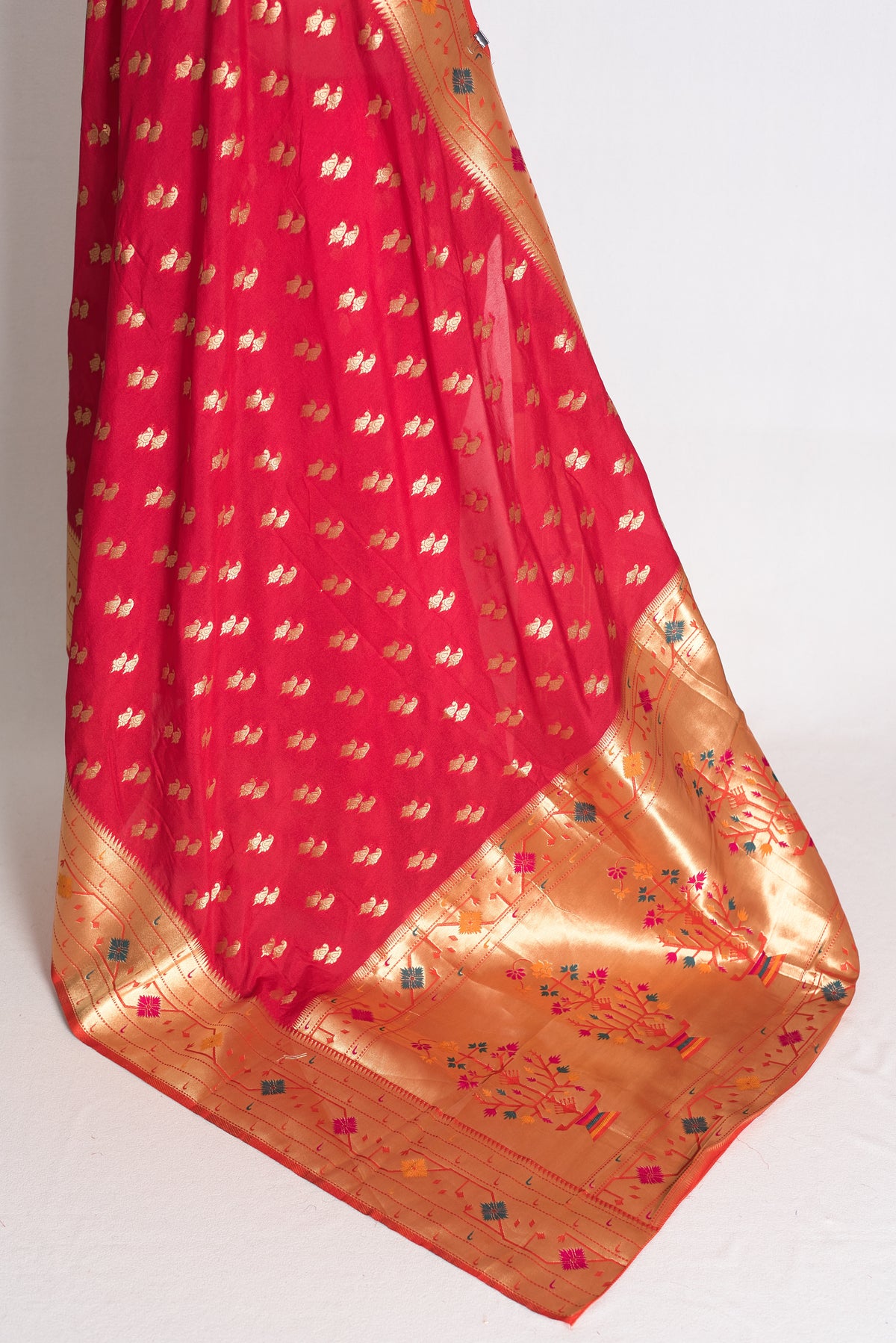Mrinal: Rani Pink Paithani Inspired Semi Silk Saree with Orange Contrast Border image 3