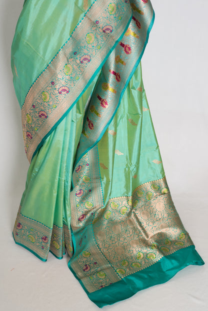 Mehuli : Sea Green Meenakari Handwoven Banarasi Silk Saree | Silk Mark Certified image 5