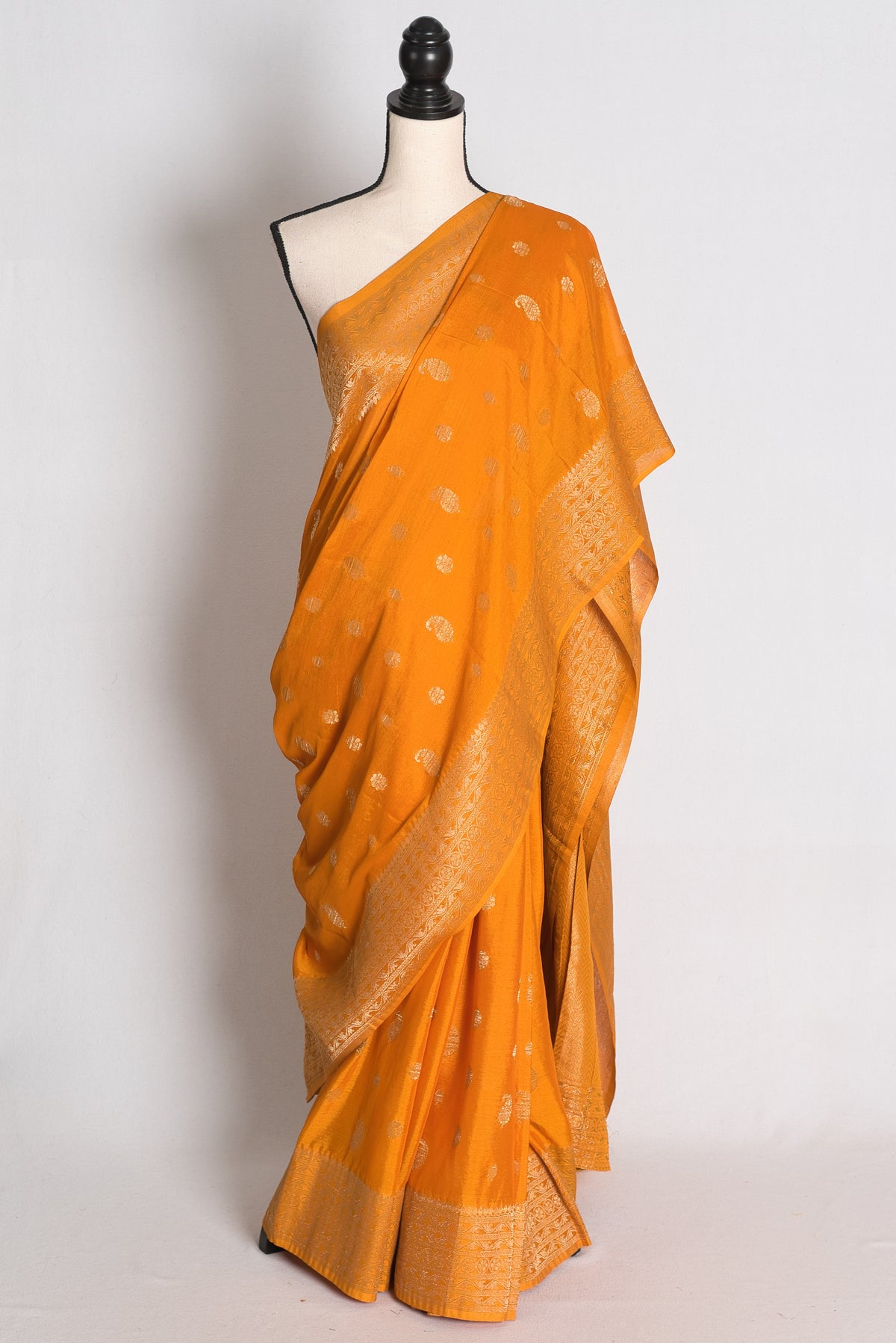 Harini: Turmeric Yellow Semi Georgette Banarasi Saree with 40 Size Blouse image 0