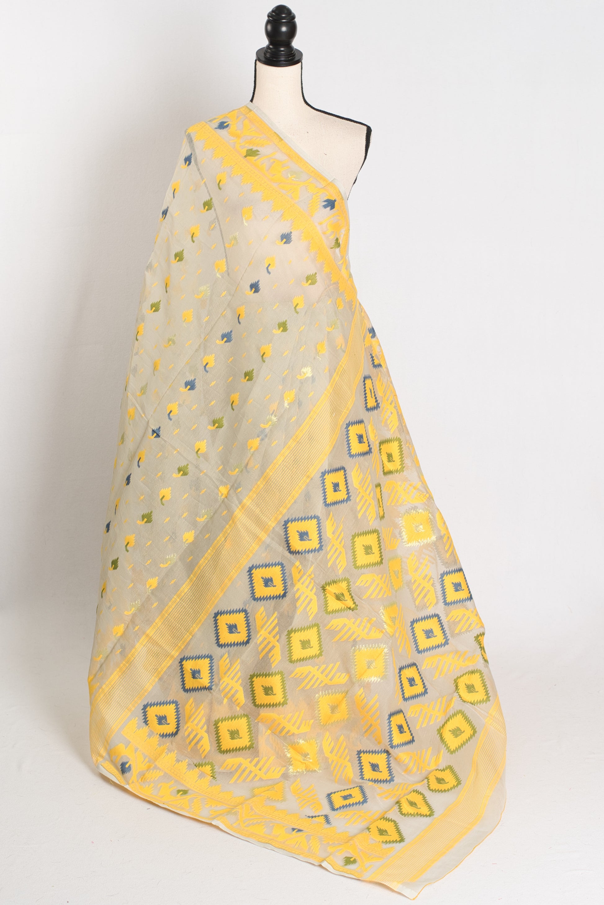 Snigdha : Brown and Yellow Blended Soft Cotton Jamdani Bengali Saree image 1