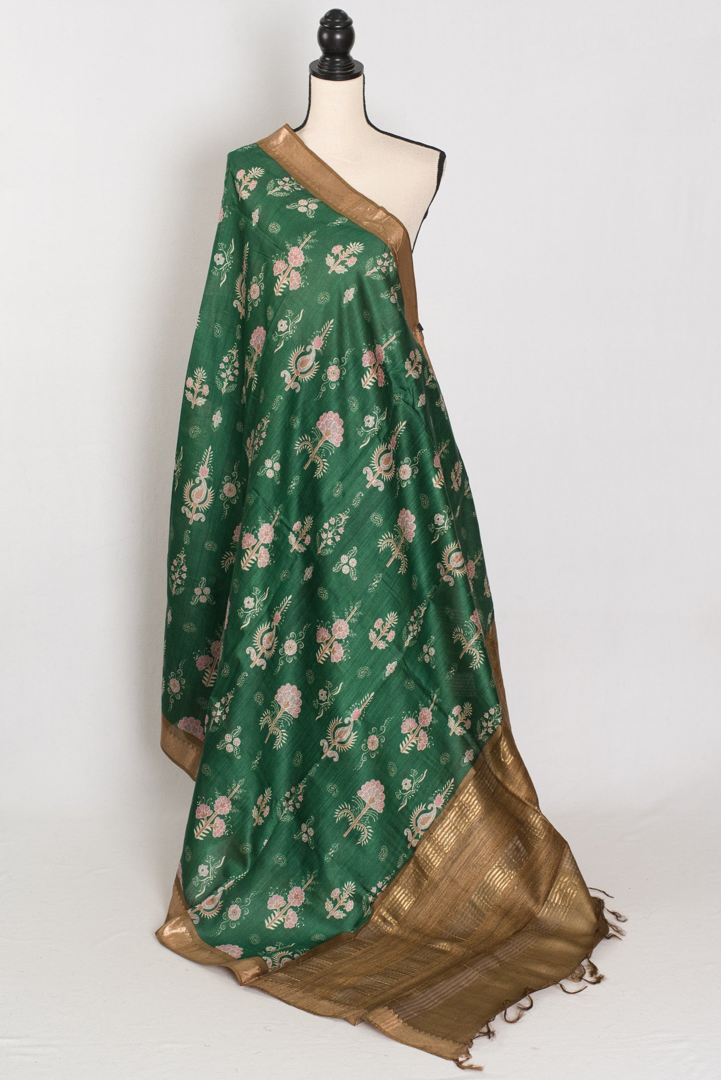 Ahalya | Forest Green Pure Muga Tussar Silk Saree | Contemporary Abstract Prints image 1