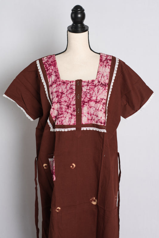 Brown Batik Pure Cotton Indian Women Nighty in Size 4 XL image 0
