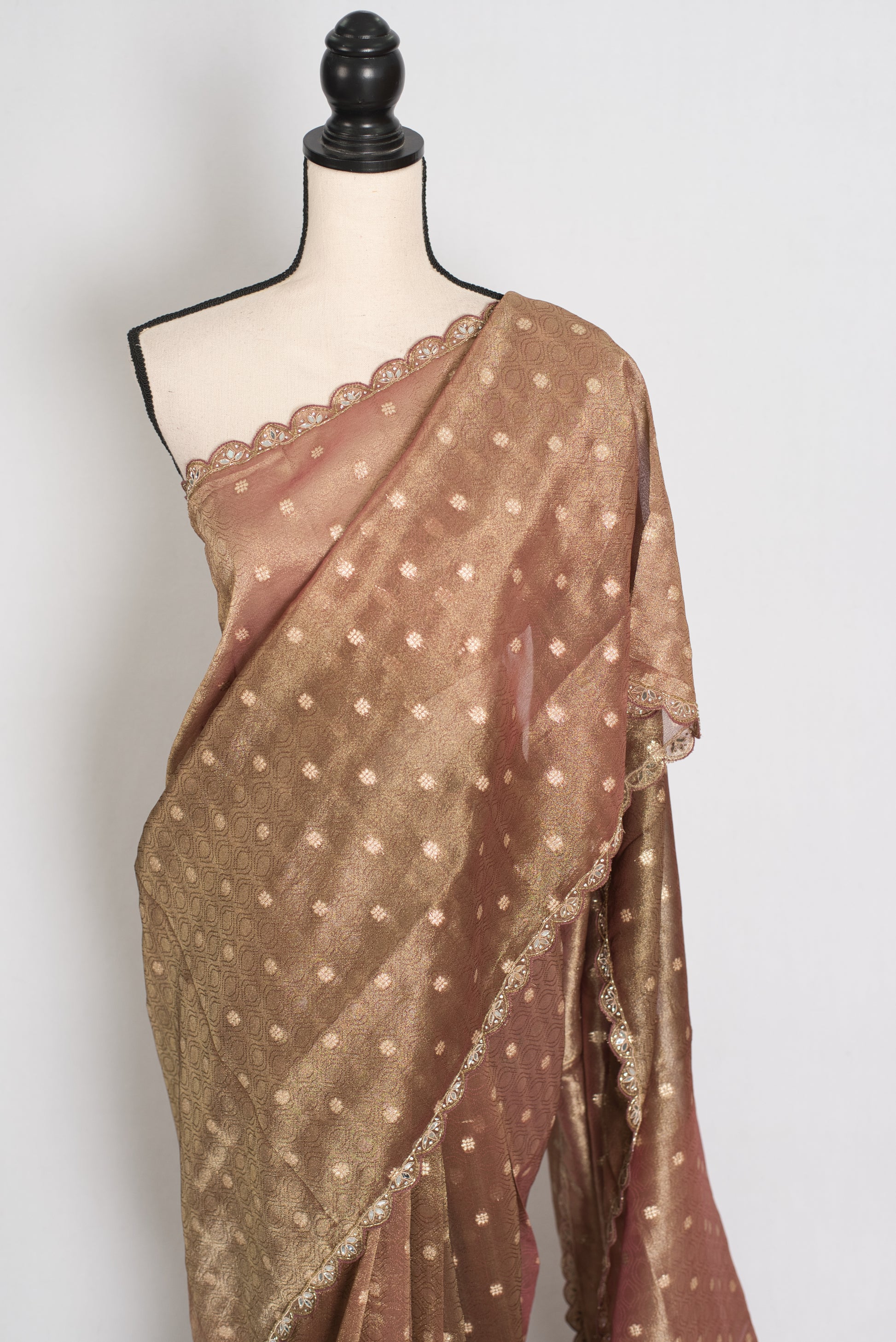 Rashmi: Brown Soft Tissue Saree with Hand Zardosi Embroidery | Partywear image 5