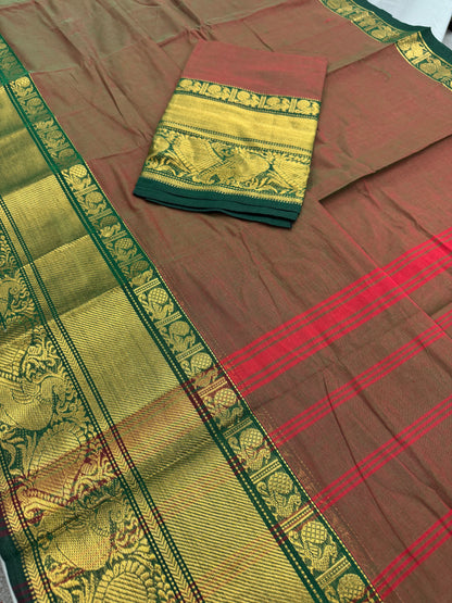 Yamini : Rusty Red Kanchi Cotton Saree - Handwoven South Indian Elegance image 4