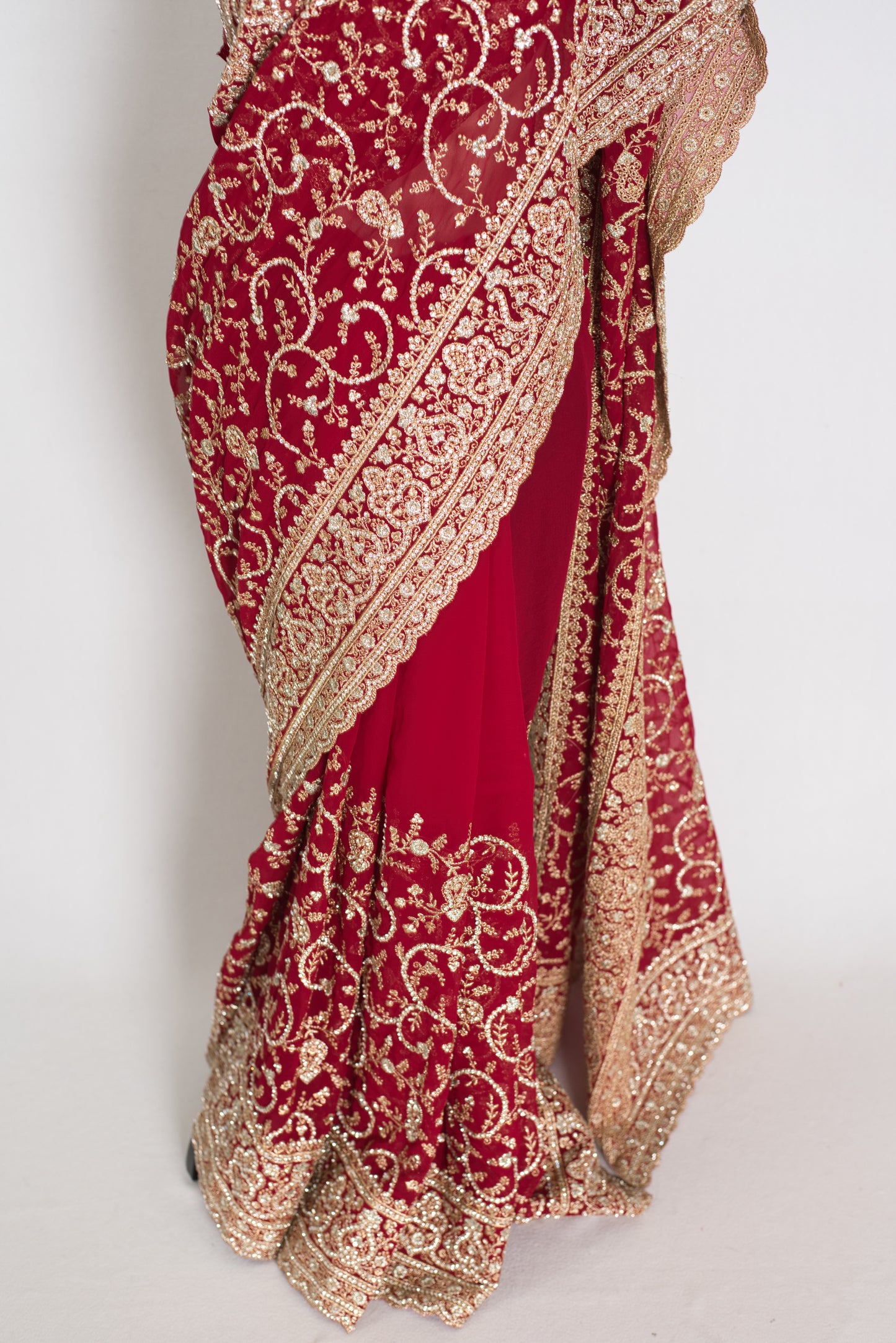 Vibah | Maroon Georgette Heavy Bridal Saree| Festive & Karwa Chauth Edition image 5