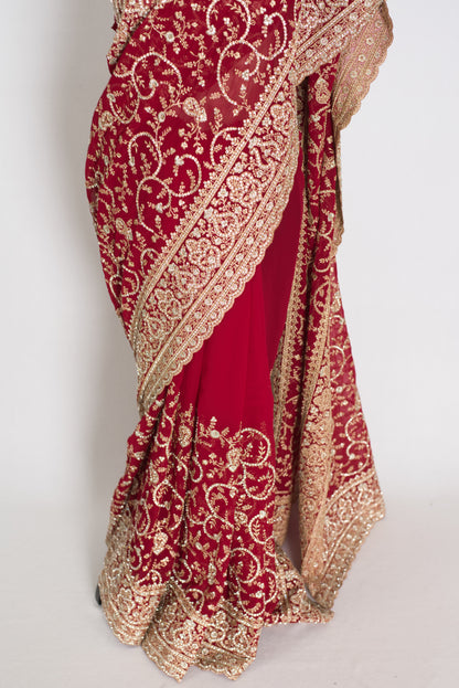 Vibah | Maroon Georgette Heavy Bridal Saree| Festive & Karwa Chauth Edition image 5