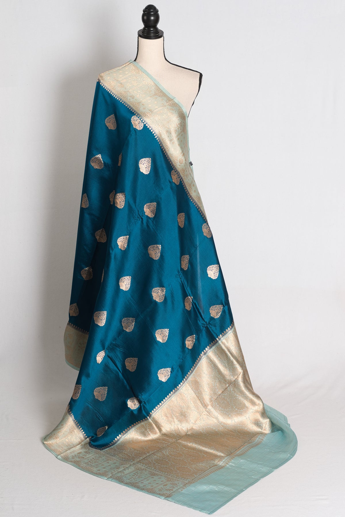 Jugagni: German Blue and Sea Green Mango Silk Banarasi Saree image 1