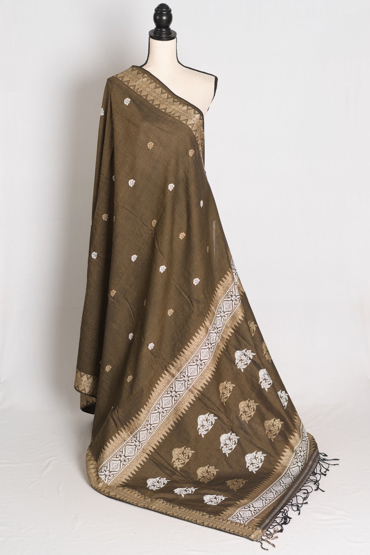Mala : Snuff Brown Pure Cotton Assamese Handloom Saree image 1