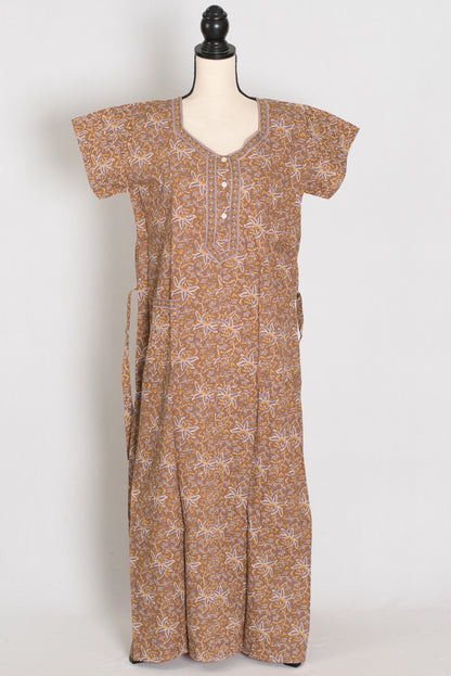Earth Toned Pure Cotton Kalamkari Print Long Nightgown image 1