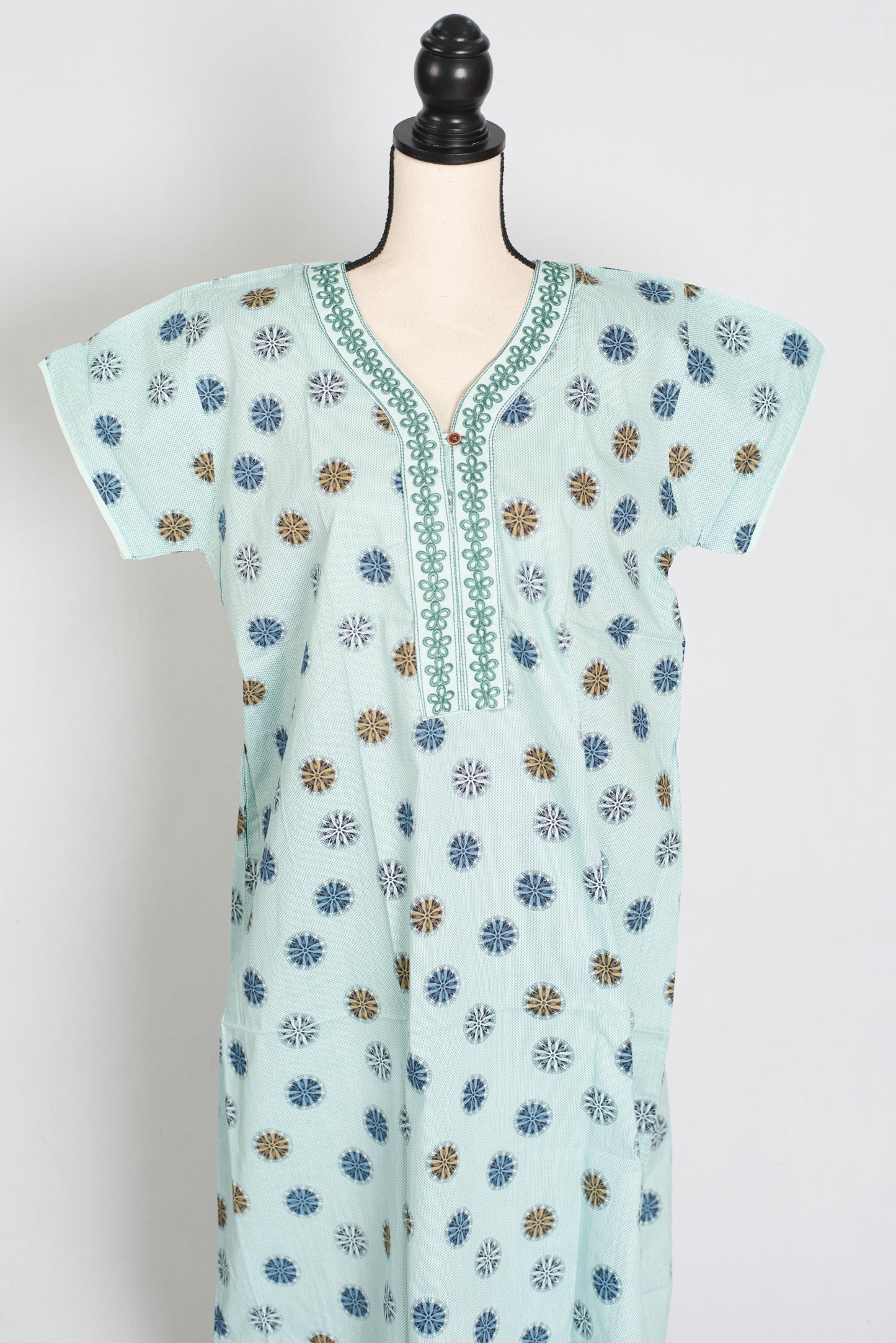 Printed Sky Blue Women Indian Cotton Nighty in Regular Size image 1