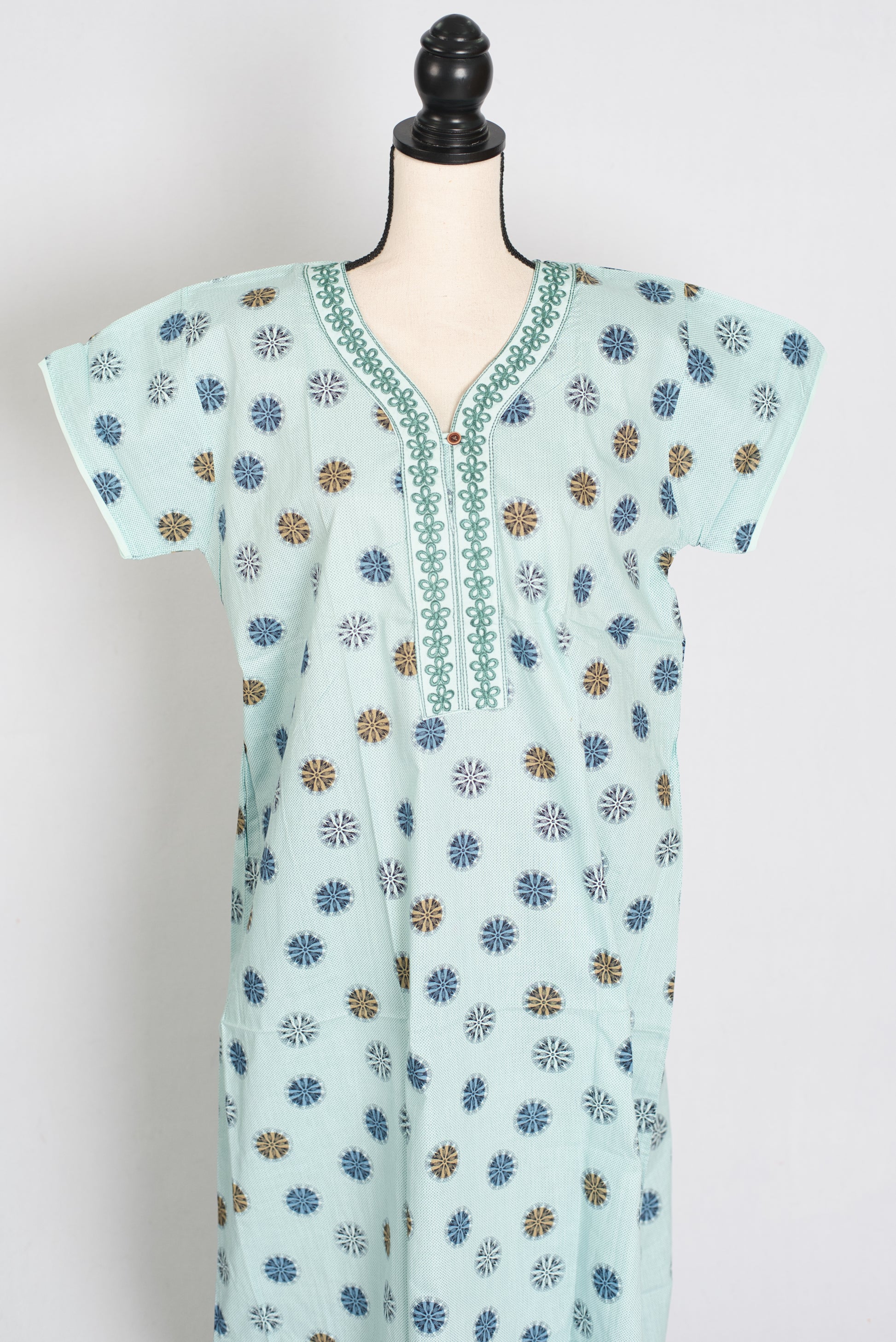 Printed Sky Blue Women Indian Cotton Nighty in Regular Size image 1