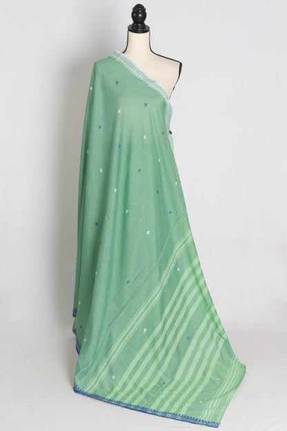 Green Dhaniakhali saree — front view