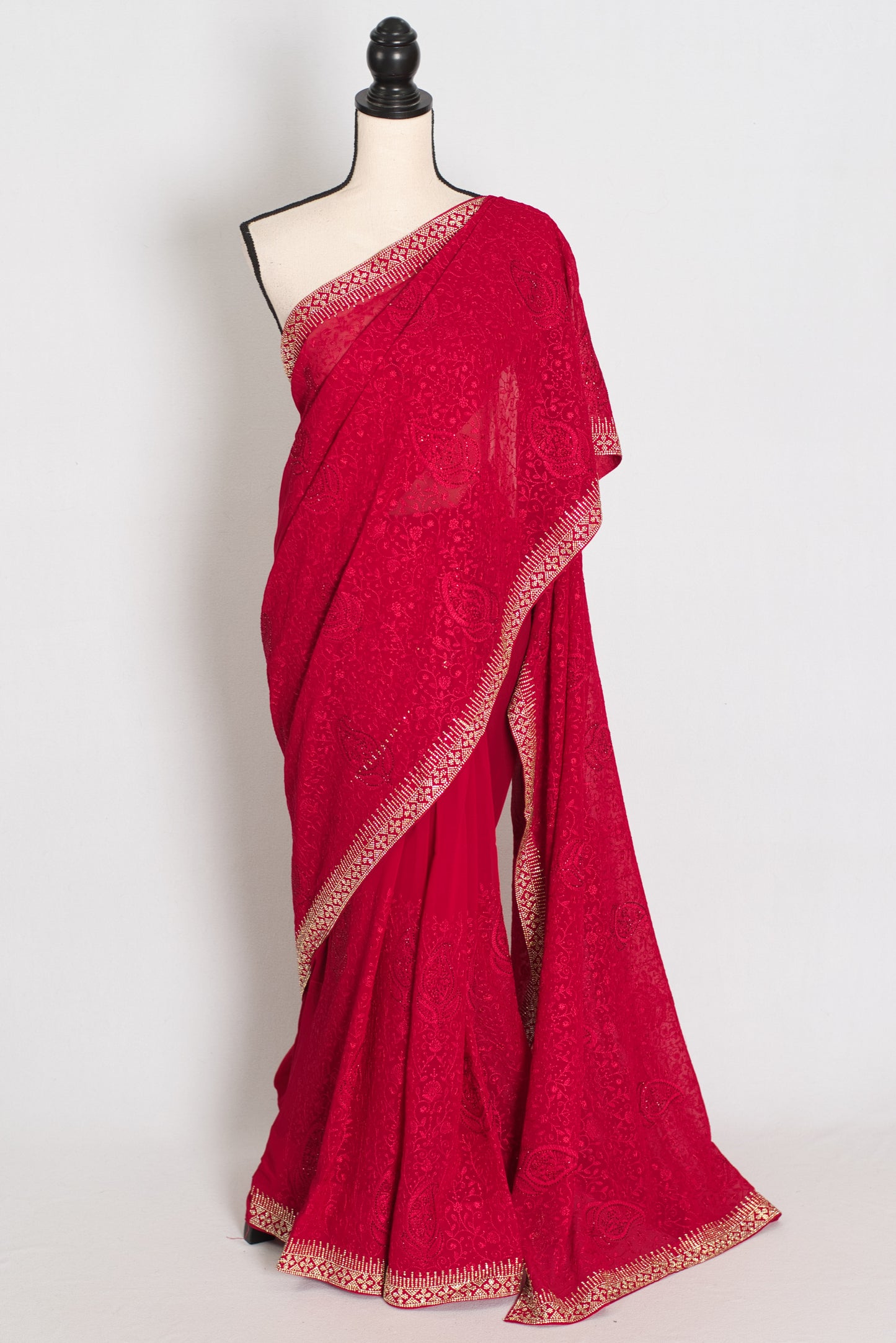 Reeva | Rosy Pink Georgette Kashmiri Embroidery Saree| Cocktail Partywear image 0