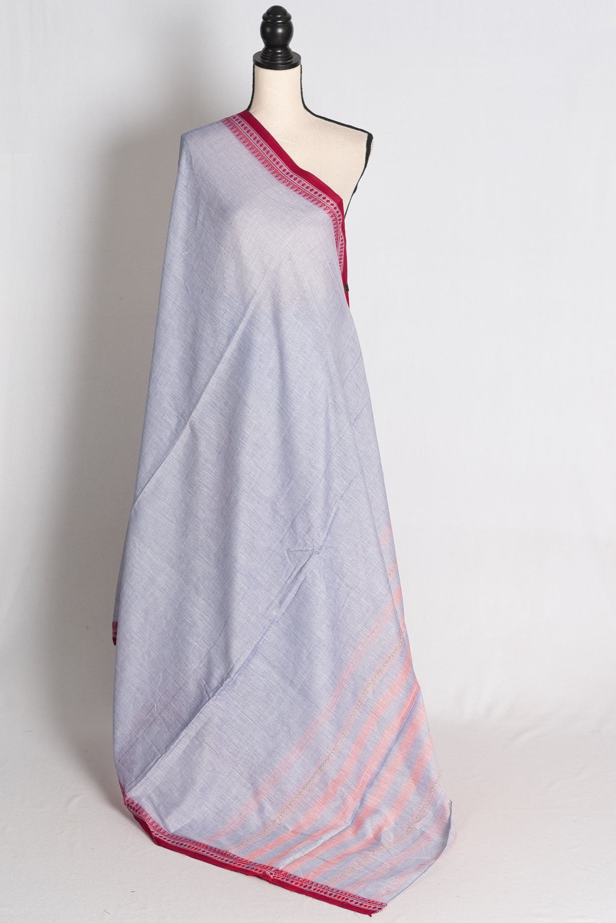 Aruna: Bluish Grey Soft Cotton Dhaniakhali Saree image 1