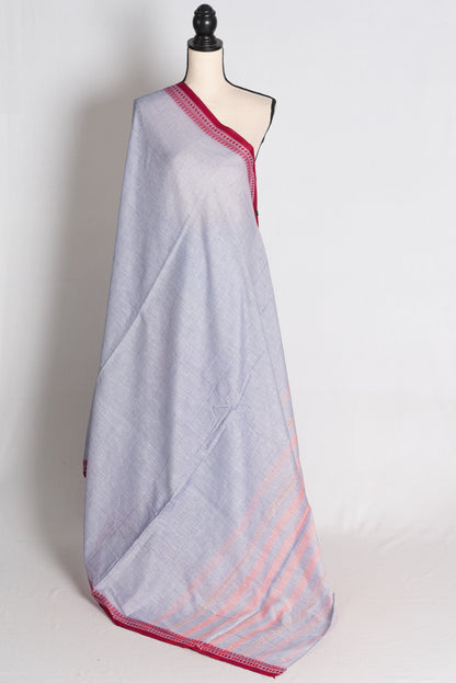 Aruna: Bluish Grey Soft Cotton Dhaniakhali Saree image 1