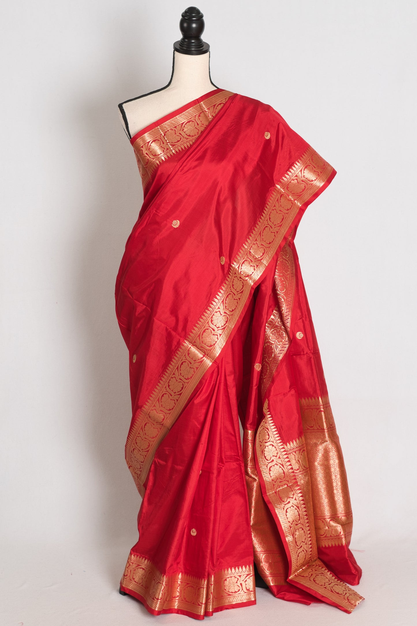 Naina : Crimson Red and Gold Pure Banarasi Silk Saree with Chand Sitara Booti image 0