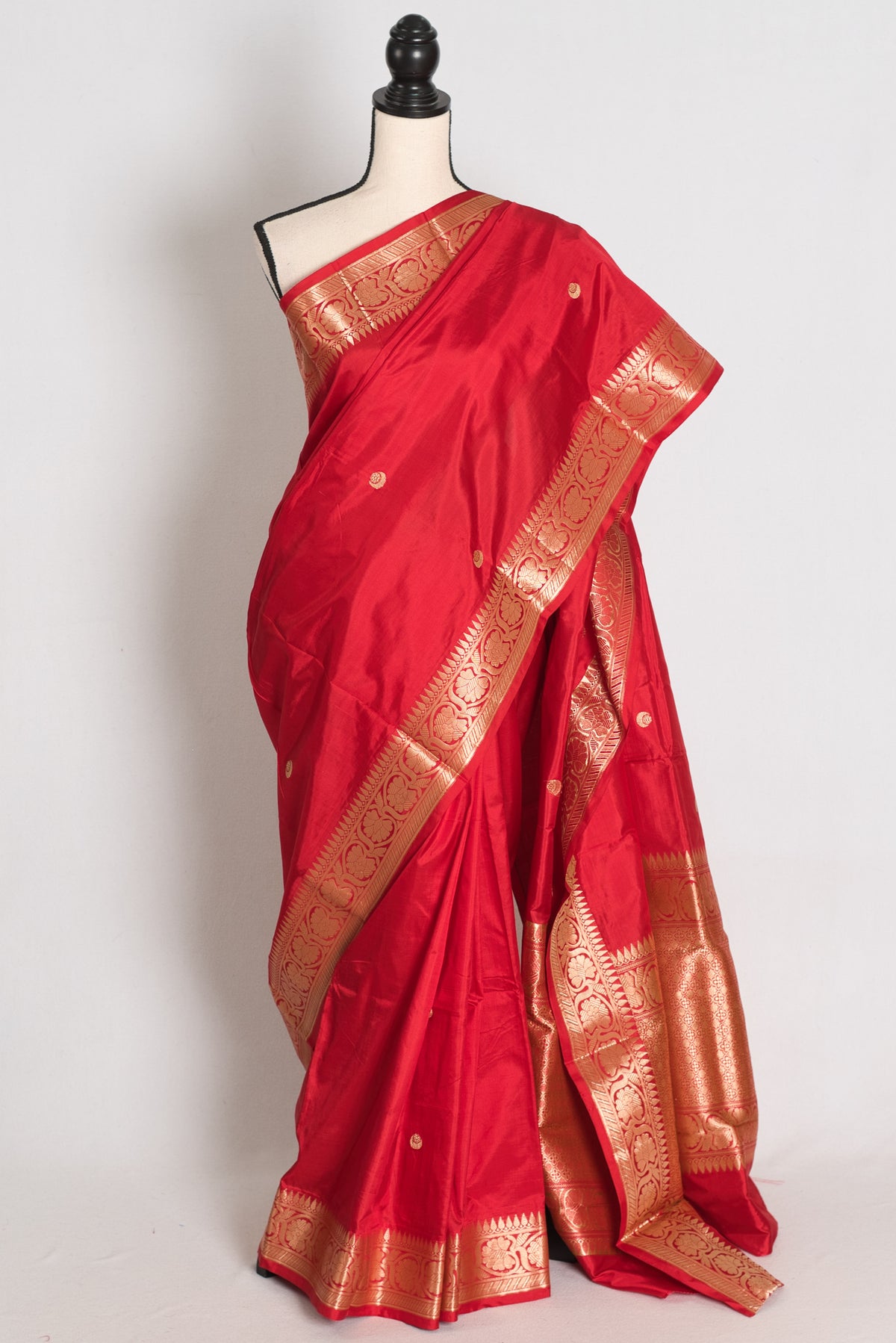 Naina : Crimson Red and Gold Pure Banarasi Silk Saree with Chand Sitara Booti image 0