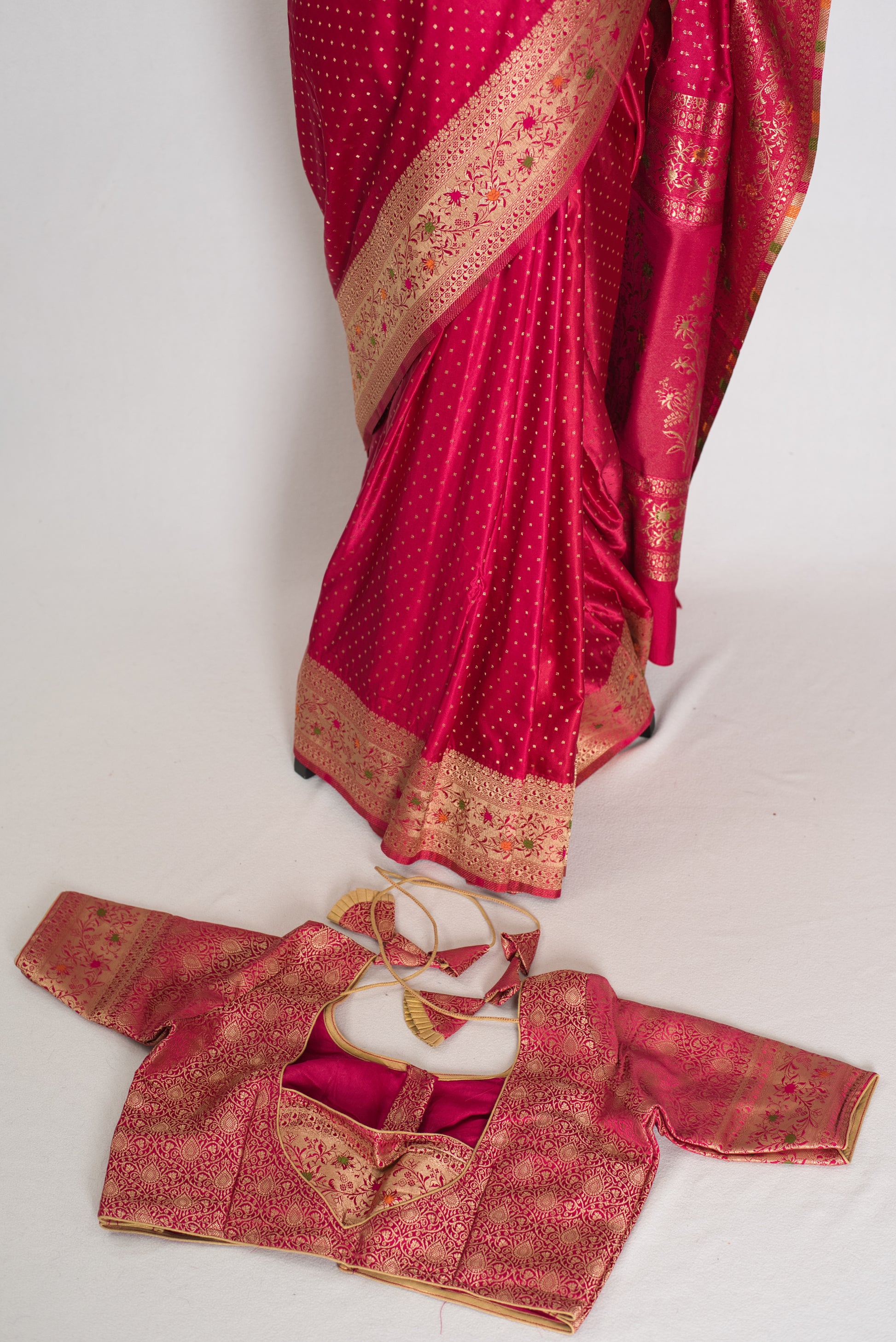 Rosy | Rose Pink Semi Mashru Banarasi Saree | Pre-Stitched Size 40 Blouse image 2
