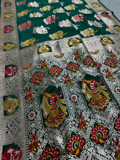 Rupa : Bottle Green Budget Friendly Baluchari Saree in Blended Silk image 2