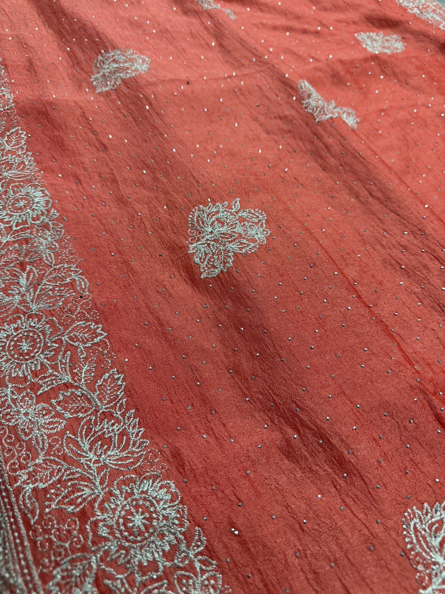 Iti | Peach Partywear Saree | Silver Thread Embroidery & Stones image 3