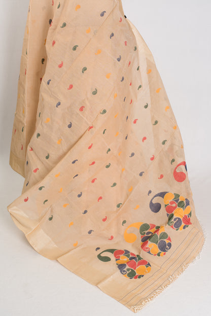 Sandhya | Handwoven Bengal Cotton Jamdani Saree with Tussar Silk Border image 2