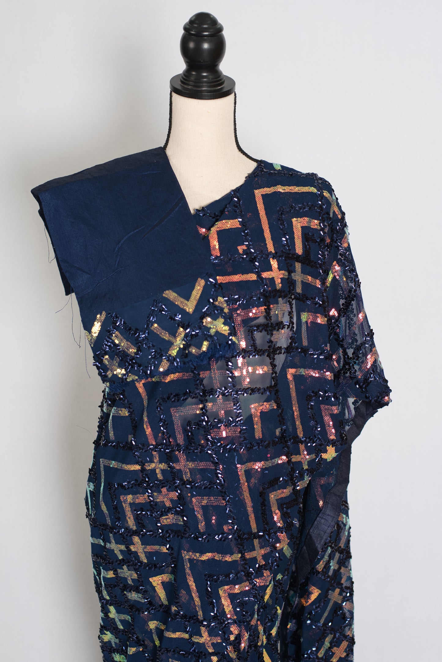 Elli | Navy Blue Soft Net Designer Sequin Saree | Glamorous Cocktail Partywear image 2
