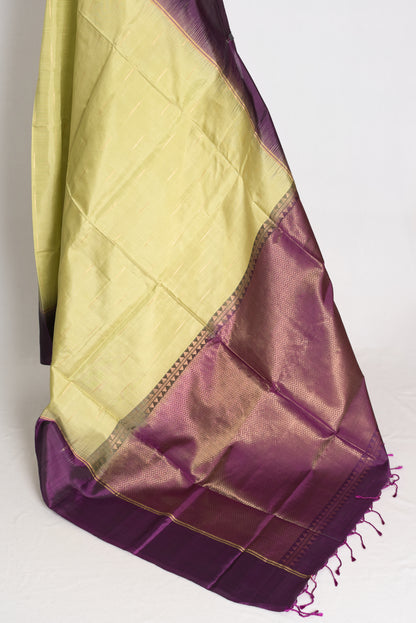 Ila : Lime Green and Deep Purple Lightweight Kanjivaram Silk Saree image 3