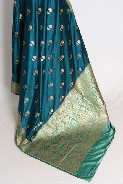 Mahi: Cobalt Blue Semi Mashru Banarasi Silk Saree image 3