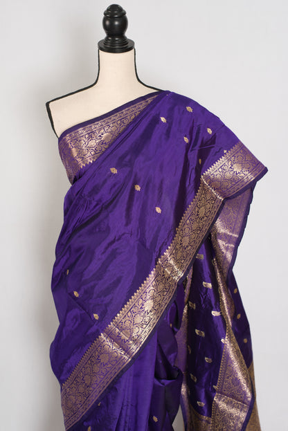 Mahua | Silk Mark Certified Pure Katan Banarasi Saree | Purple & Antique Gold image 5