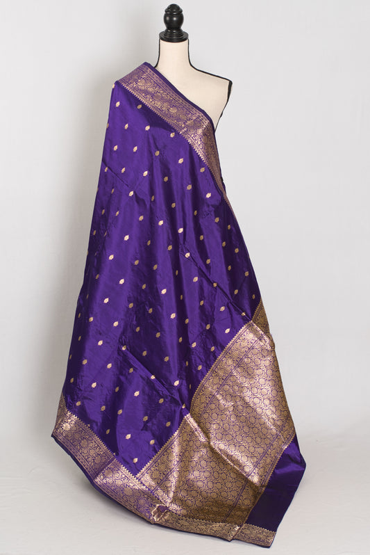 Mahua | Silk Mark Certified Pure Katan Banarasi Saree | Purple & Antique Gold image 1