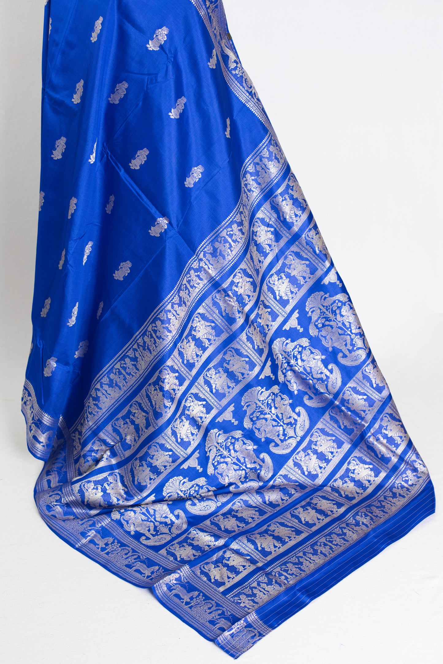 Indrani : Traditional Baluchari Silk Saree from Bengal in Royal Blue image 3