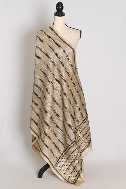 Tia : Hand-Embroidered Pure Gachi Tussar Silk Kantha Dupatta image 0