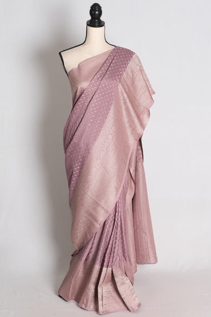 Indira: Pastel Mauve Lightweight Semi Georgette Banarasi Saree image 0
