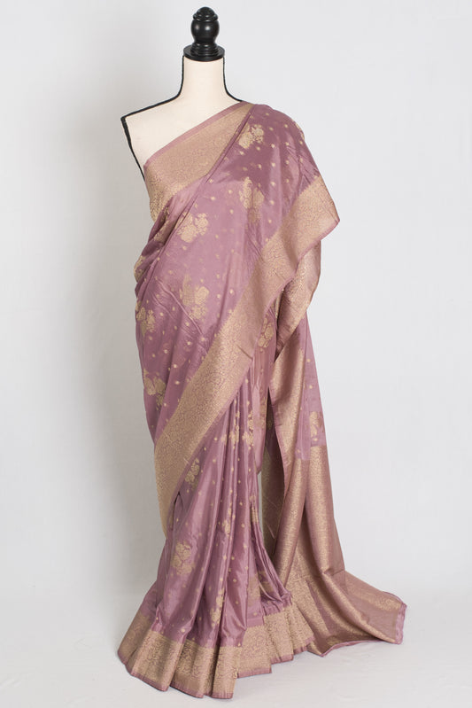 Mohini : English Purple Lightweight Semi Crepe Banarasi Saree image 0