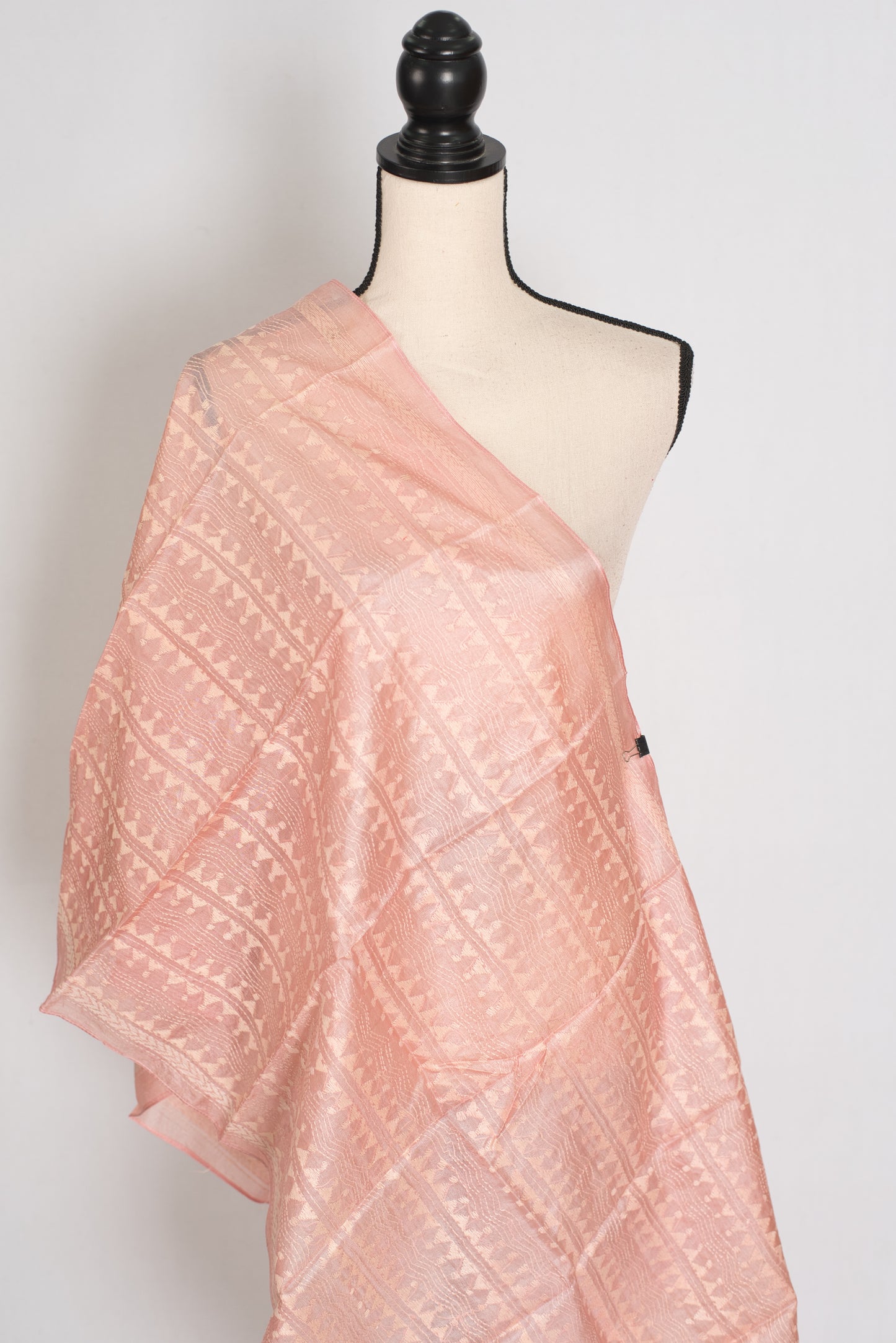 Benu : Tussar Silk Stole with Kantha Stitch – Pastel Peach Hand Embroidery image 0
