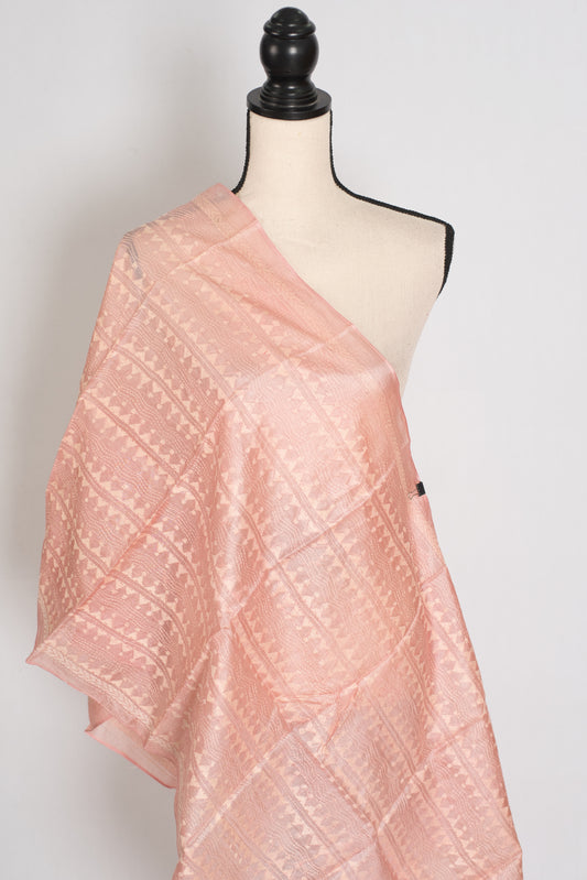 Benu : Tussar Silk Stole with Kantha Stitch – Pastel Peach Hand Embroidery image 0