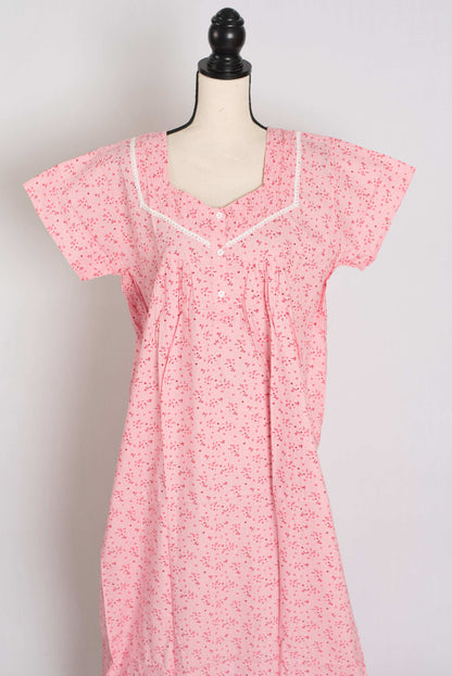 Floral Printed Baby Pink Women Indian Cotton Nighty in Regular Size image 0