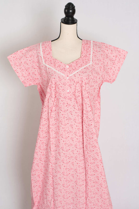 Floral Printed Baby Pink Women Indian Cotton Nighty in Regular Size image 0