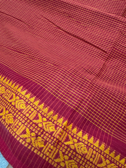 Mahua : Red and Yellow Soft Cotton Dhaniakhali Saree image 2