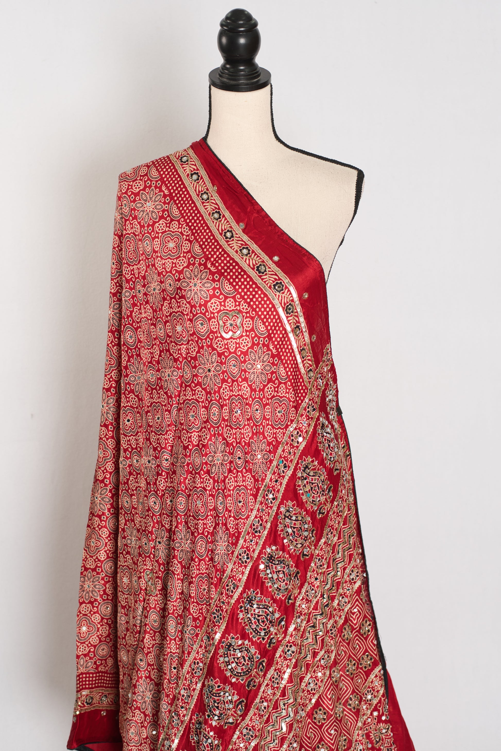 Reshma: Ajrakh Modal Silk Saree with Mirror & Cut Dana Work image 4