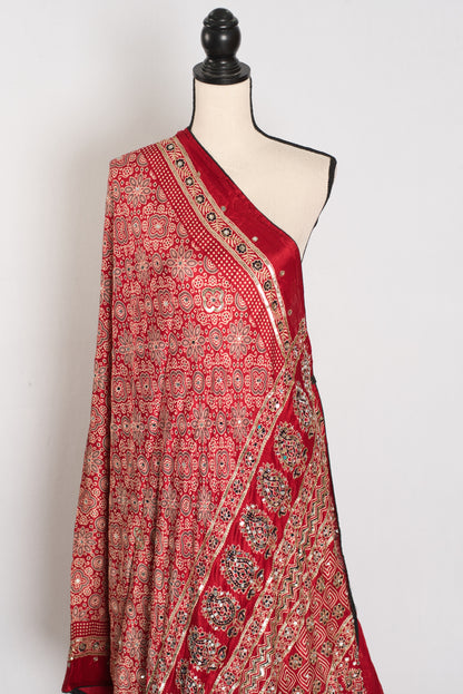 Reshma: Ajrakh Modal Silk Saree with Mirror & Cut Dana Work image 4