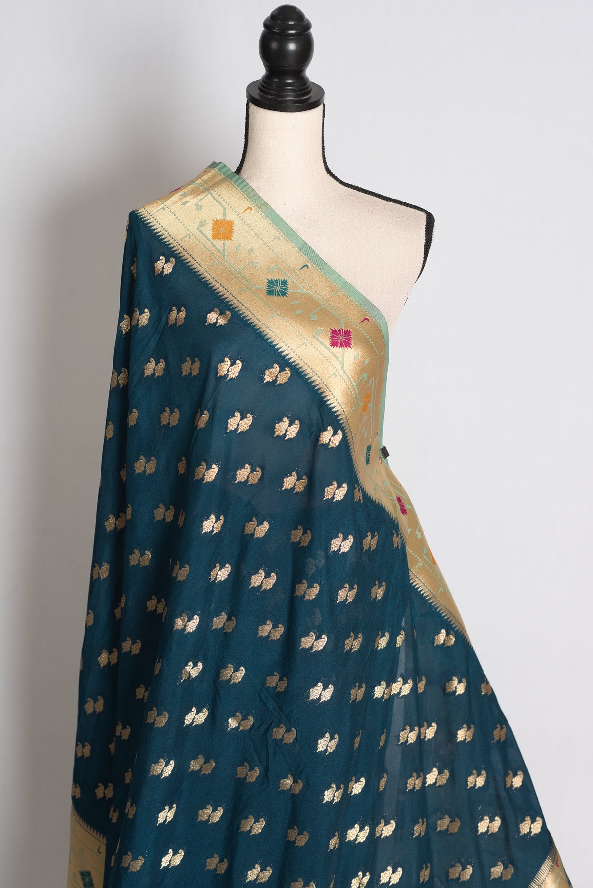 Sangiya: Blue Paithani Semi Silk Saree with Light Blue Border image 4