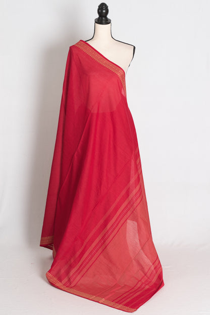 Rich Red Dhaniakhali saree — front view