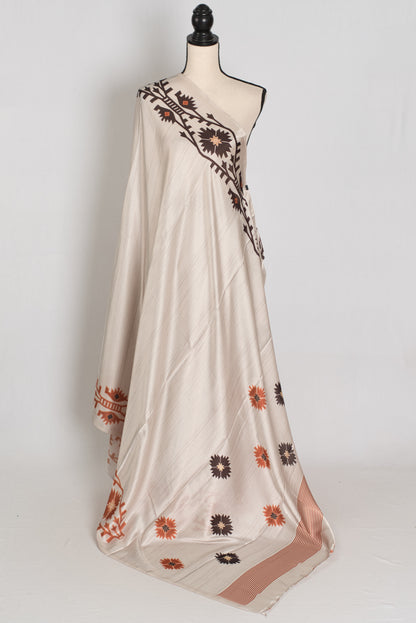 Rita | Cement White Soft Satin Saree with Traditional Kolka Prints image 1
