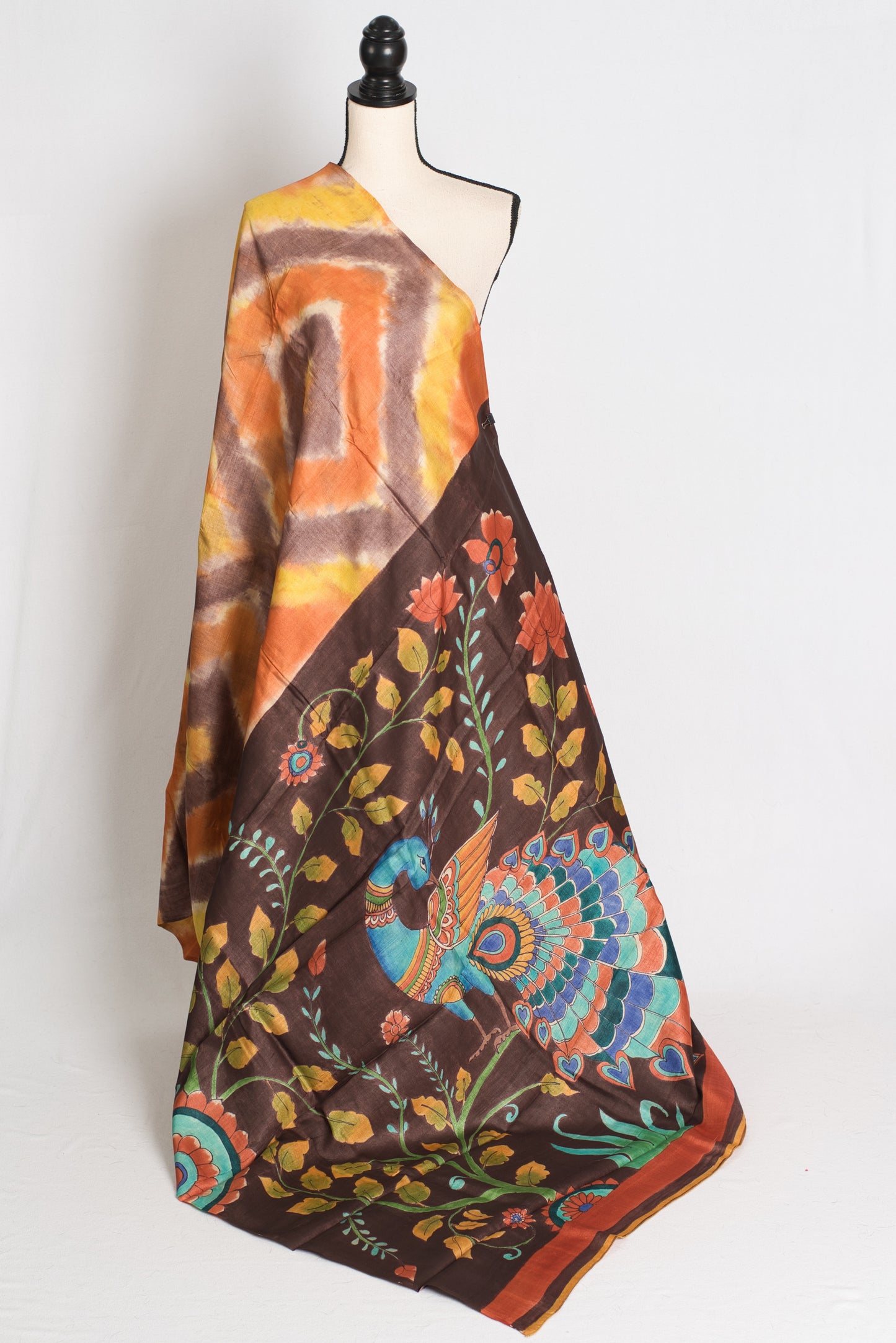 Madhura : Hand Painted Kalamkari Tussar Silk Saree with 36 Size Stitched Blouse image 3